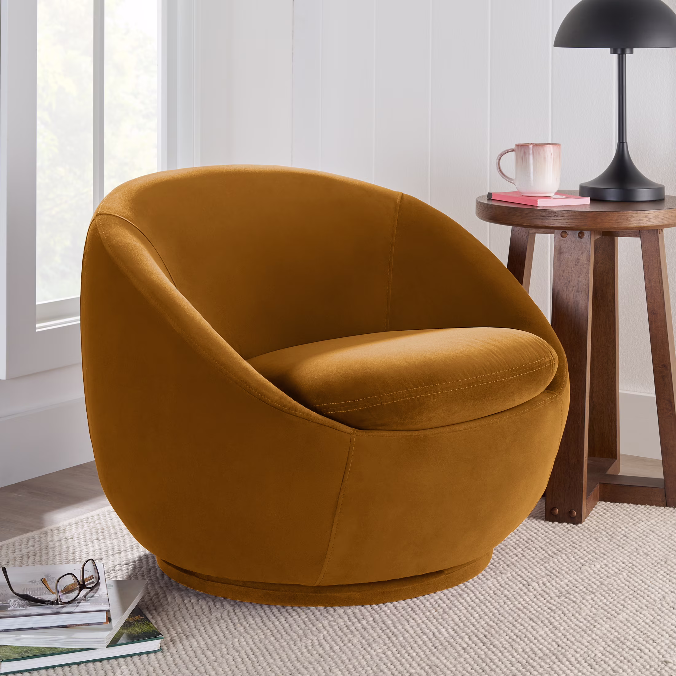 Better Homes & Gardens Mira Swivel Accent Chair, Cream Shearling - Image 10