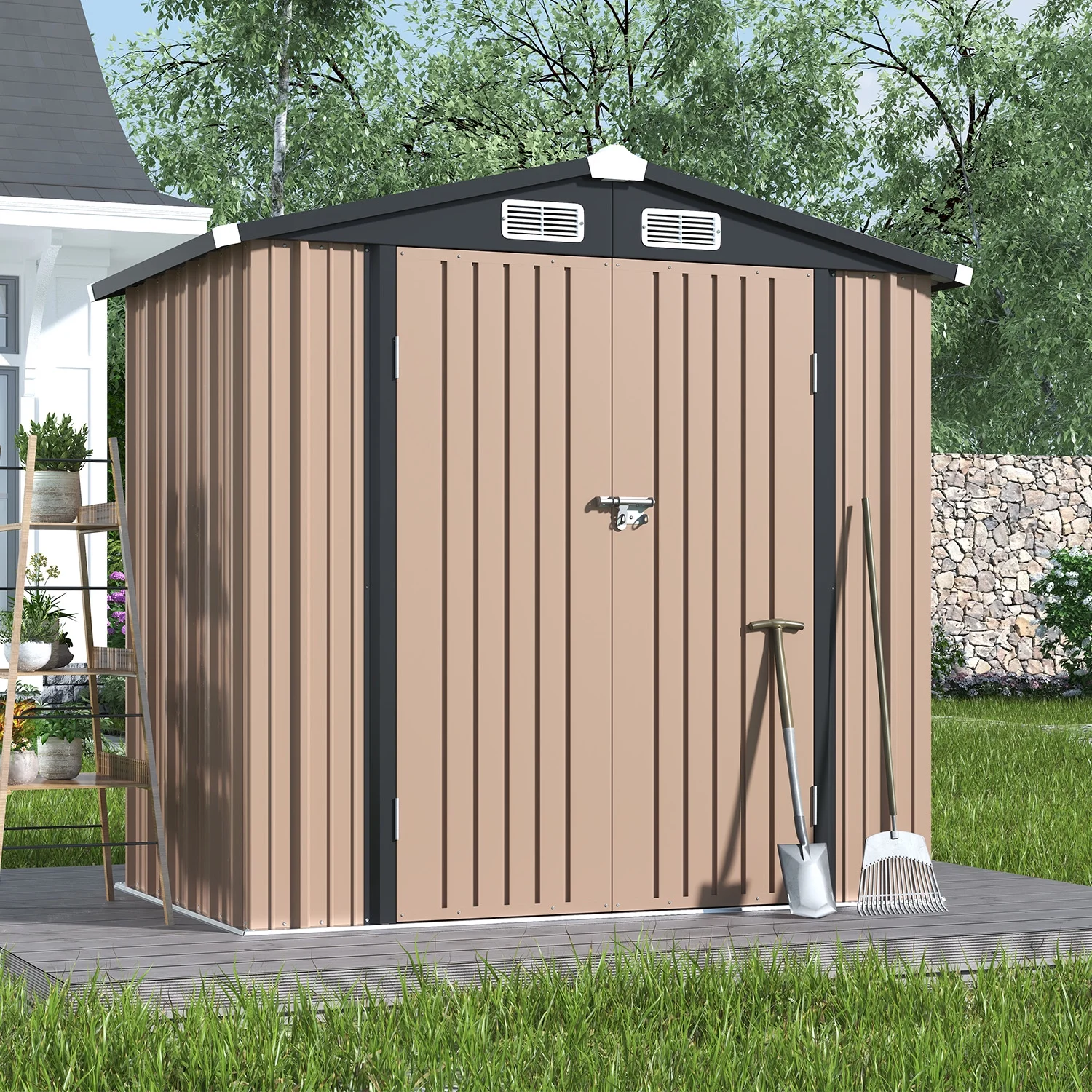 Clouddwell 6 ft. x 4 ft. Outdoor Storage Shed, Metal Garden Shed with Lockable Doors & Sloped Roof for Backyard, Patio, Poolside - Image 9
