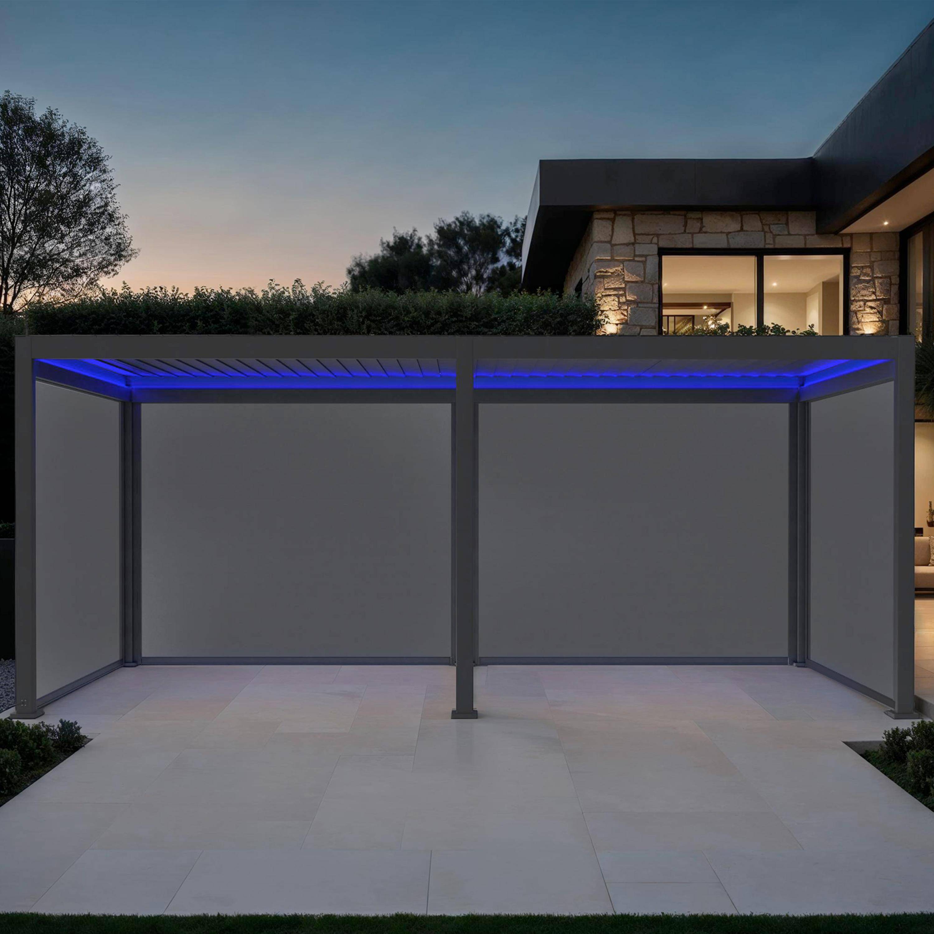 Triomphe 3x6m LED + accesorios - Pérgola bioclimática eléctrica de aluminio con LED 3x6m  + 4 toldos de 3m
