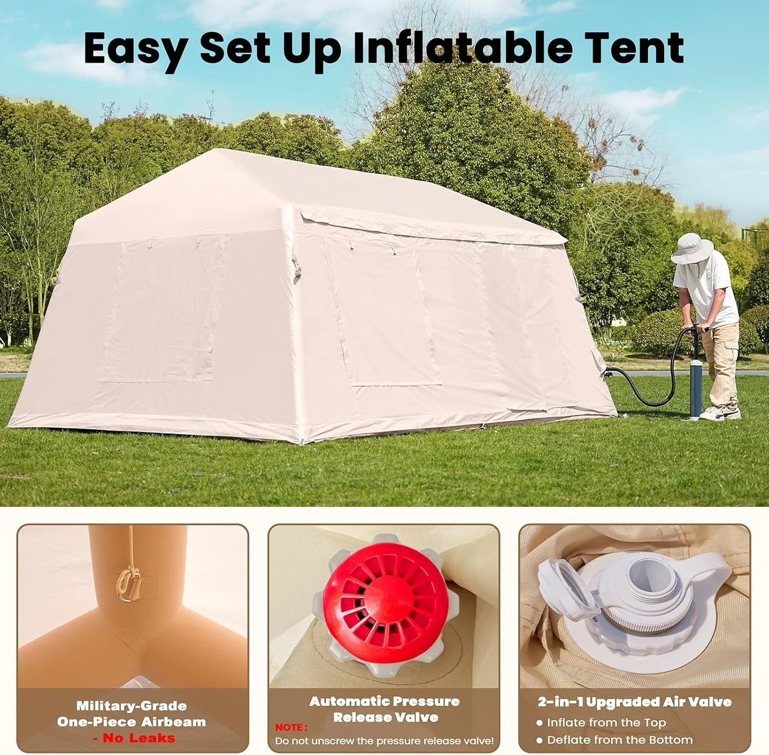 Lilypelle 4-6 Person Blow Up Inflatable Tent with Stove Jack, Hot Tent for Camping with Hand Pump, Waterproof Inflatable Camp Tent with Mesh Windows, Easy Setup Glamping Inflatable House - Image 28
