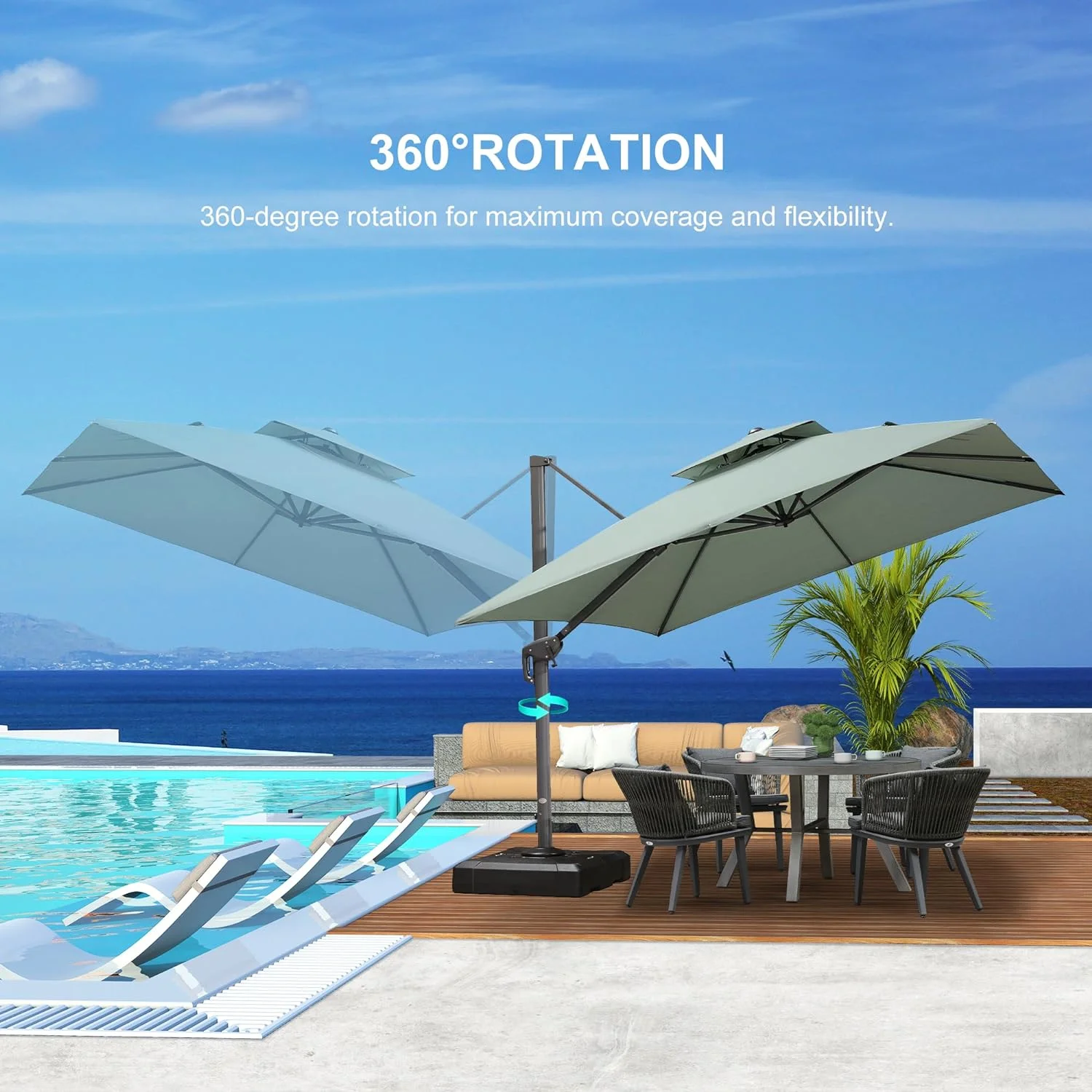 PURPLE LEAF Outdoor Cantilever Umbrella 10' X 13' Rectangle Umbrella Large Patio Umbrella Windproof Heavy Duty Hanging Offset Umbrella for Garden Outdoor Pool, Dark Grey - Image 31