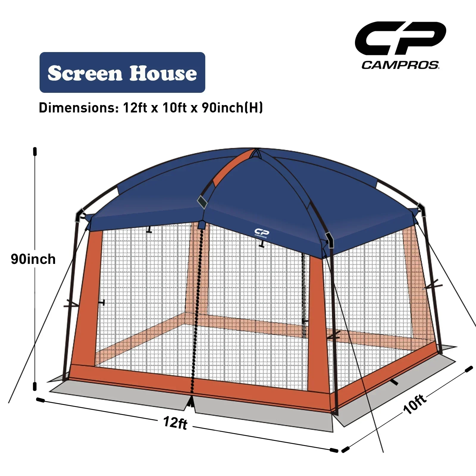 CAMPROS Screen House Canopy Tent, Blue, 12' x 10', 90in Center Height - Image 2 CAMPROS Screen House Canopy Tent, Blue, 12' x 10', 90in Center Height - Image 2