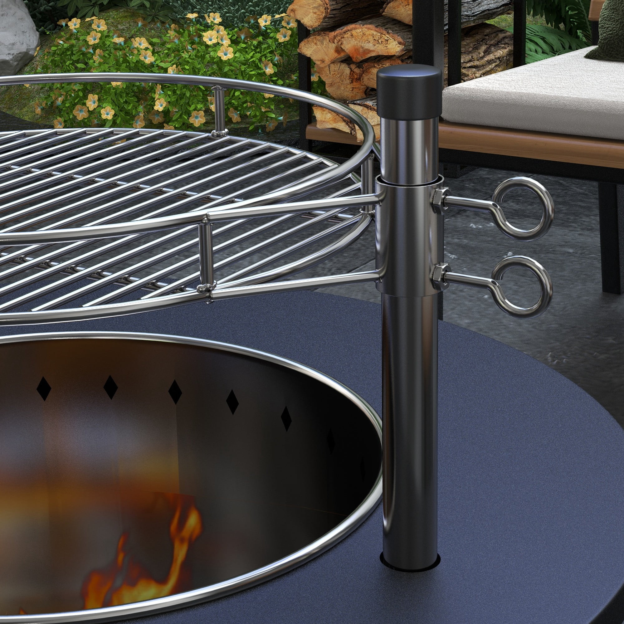 Outsunny 25" Smokeless Fire Pit, 2-in-1 Stainless Steel Firepit with Grill, Portable Wood Burning Fireplace with Poker and Ash Tray, Black - Image 8