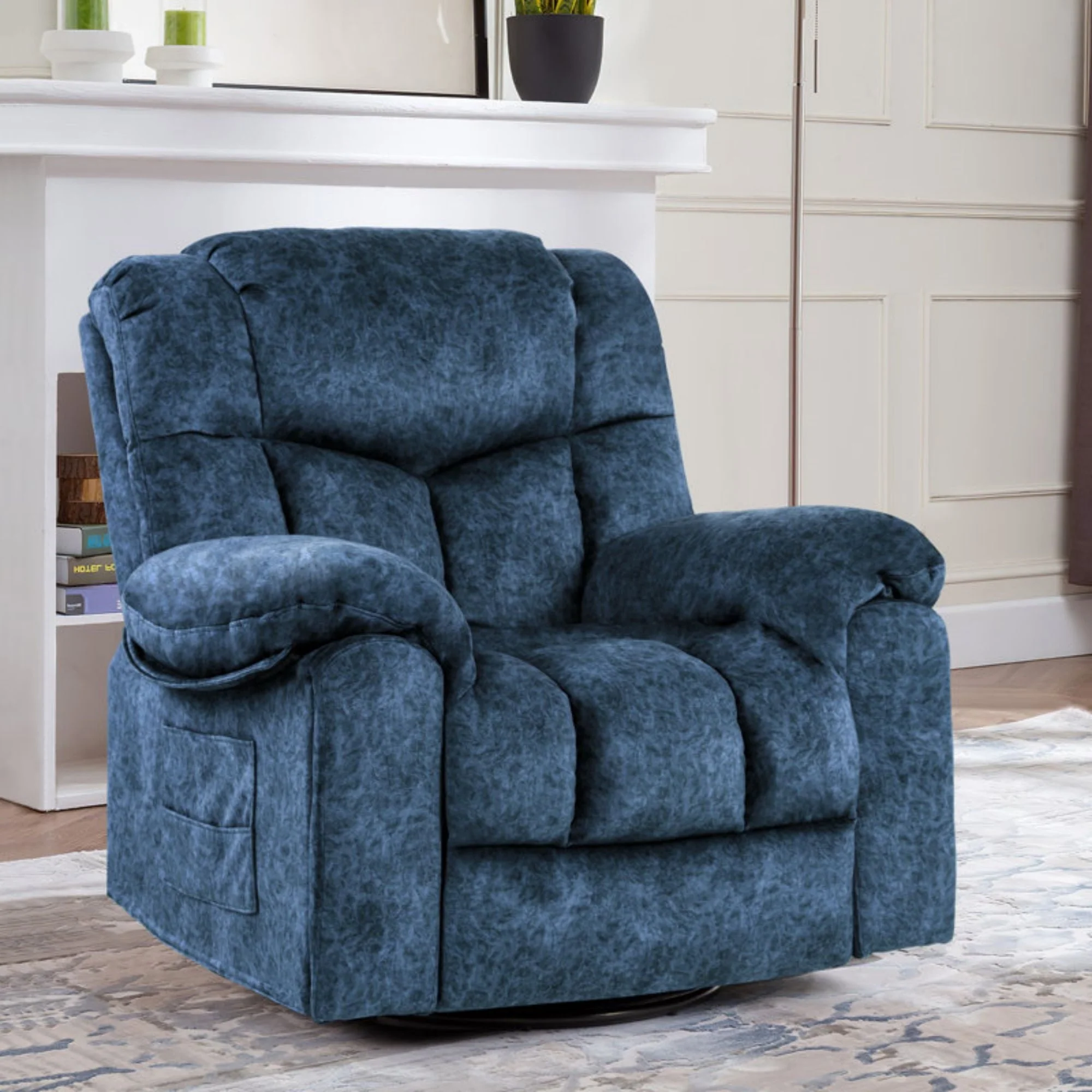 Colerline 35.43" Wide Modern Velvet Upholstered Heating & Massage Swivel Reclining Rocker Chair with Hidden Cupholders for Living Room and Bedroom, Brown - Image 2
