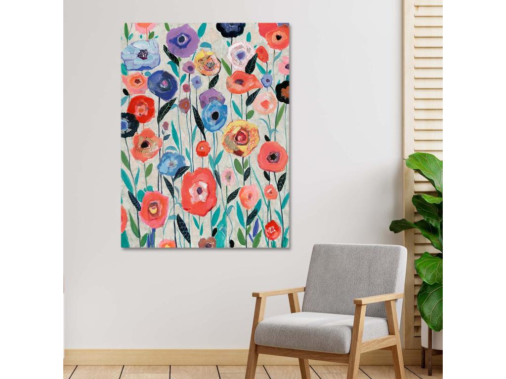 Cuadro Abstracto Laocacasas 90 x 120 cm Flores Multicolor Óleo sobre Lienzo