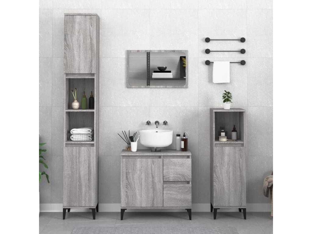 Armario de baño madera contrachapada gris Sonoma 30x30x100 cm