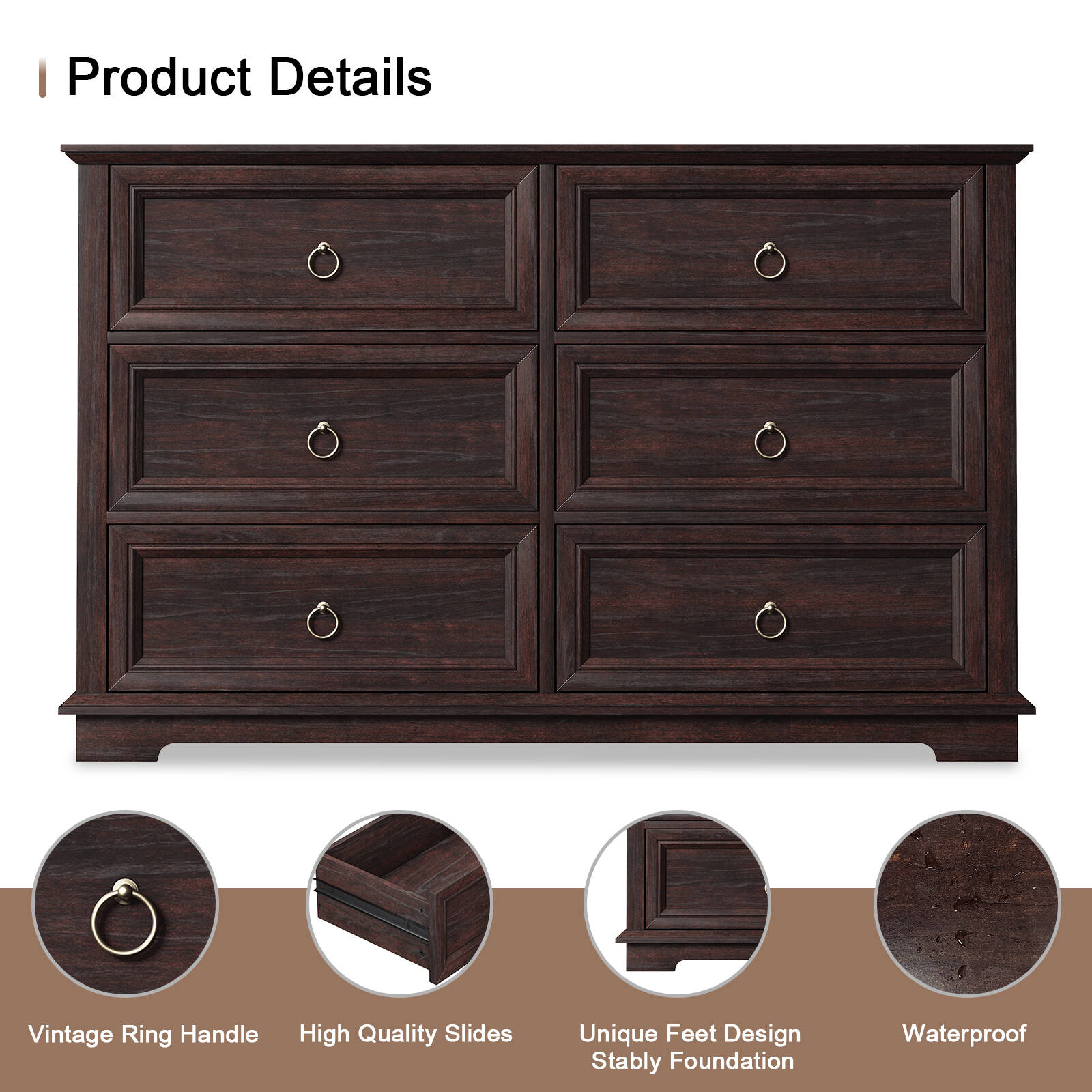 FAGAGA 6 Drawers Dresser for Living Room,Storage Cabinet Wooden Dressers Organizer for Bedroom,White - Image 11