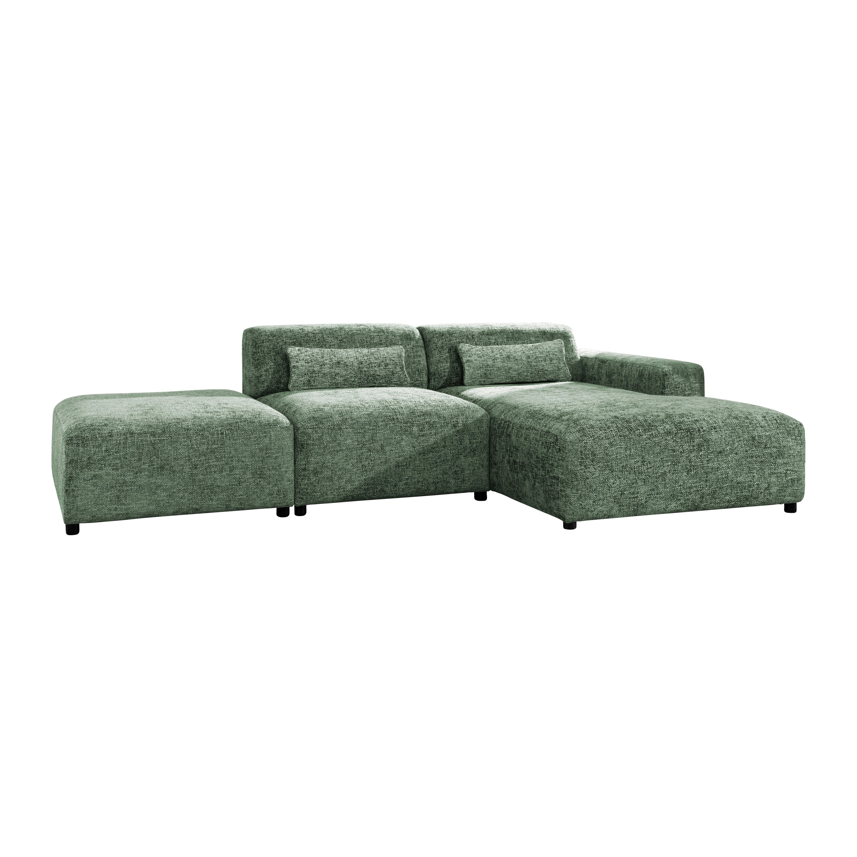 Blokker Velura Hoekbank Rechts met Hocker - Chenille - Groen