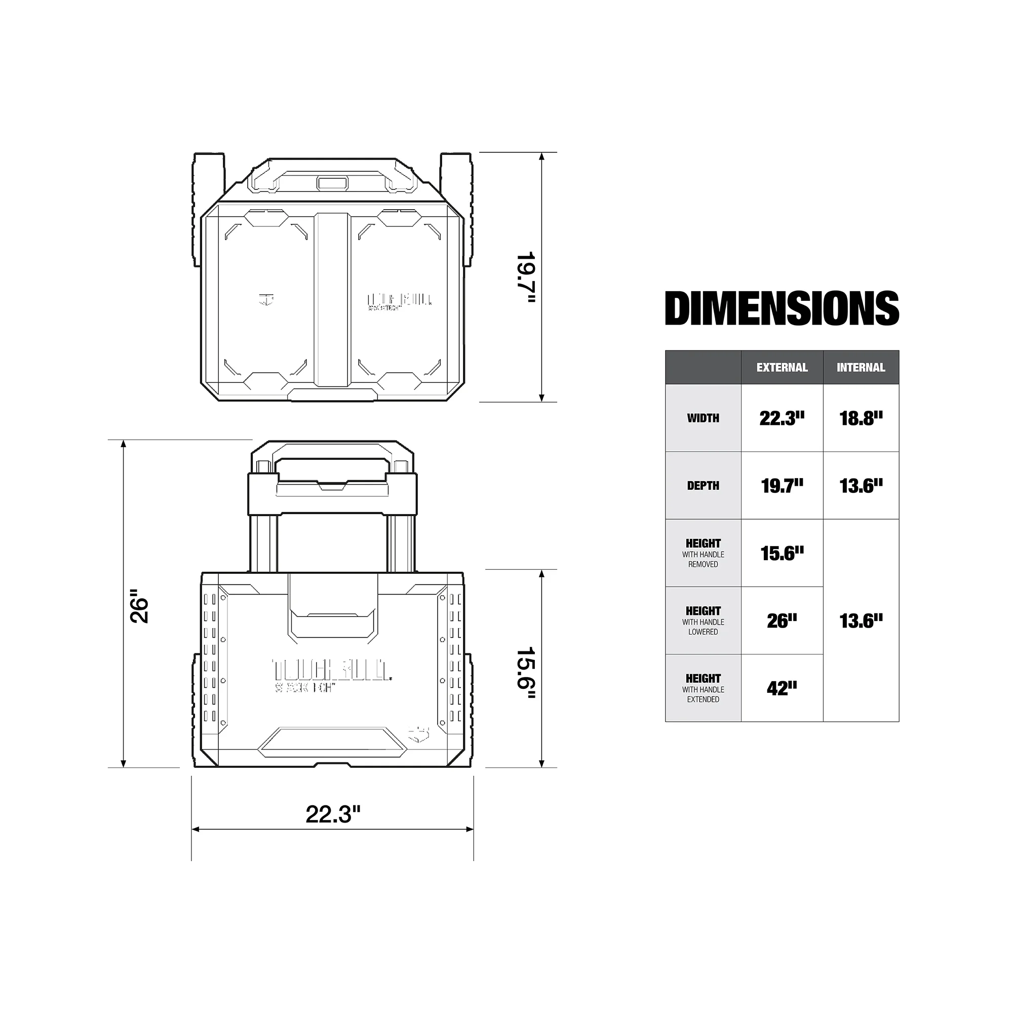 ToughBuilt Portable 2-in-1 Rolling Tool Box with Wheels & Stackable Design - Image 3