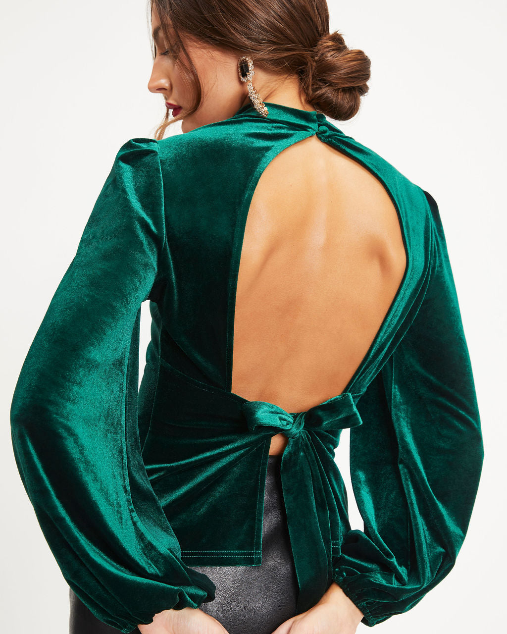 On Another Level Velvet Tie Back Top - Pine - Se7enfashion