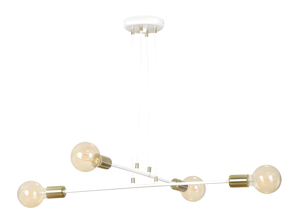 Lámpara de techo Sives con barras de metal blanco y 4 portalámparas dorados 4xE27 ø70cm