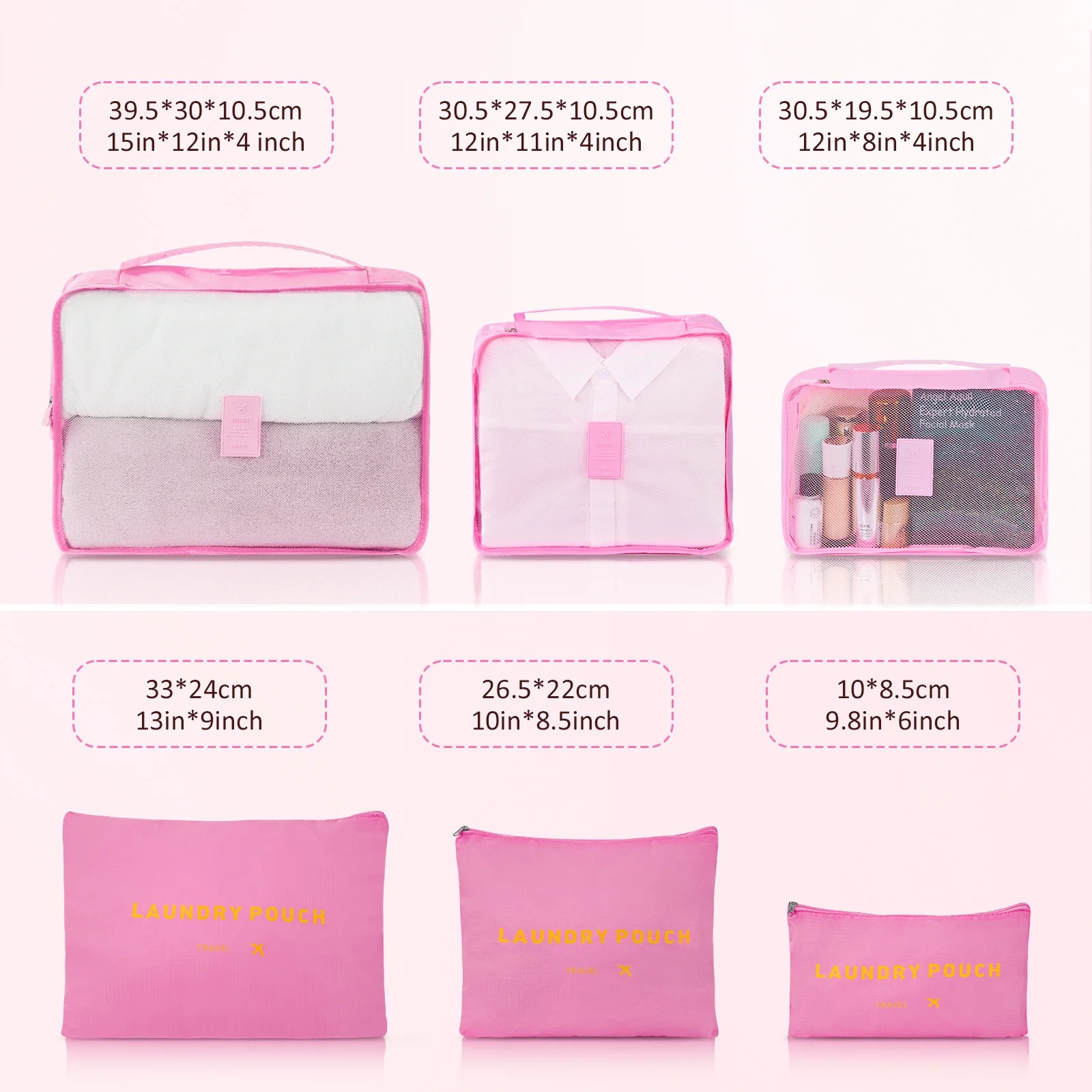 9 Piece Luggage Sets, Hard 20 24 28 inch Luggage with 6 Pieces Organize Bags Travel Suitcases Sets with Wheels, Rose - Image 53