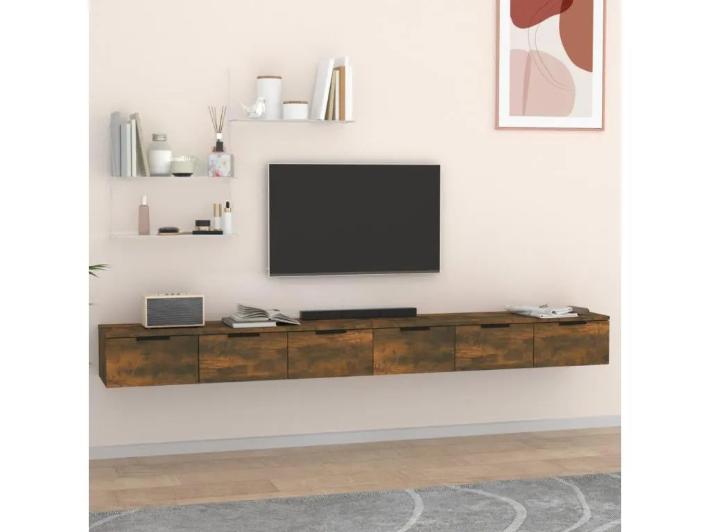 Armarios de pared 2 uds contrachapada Habitarluz ahumado 102x30x20cm Marrón BMWA90306