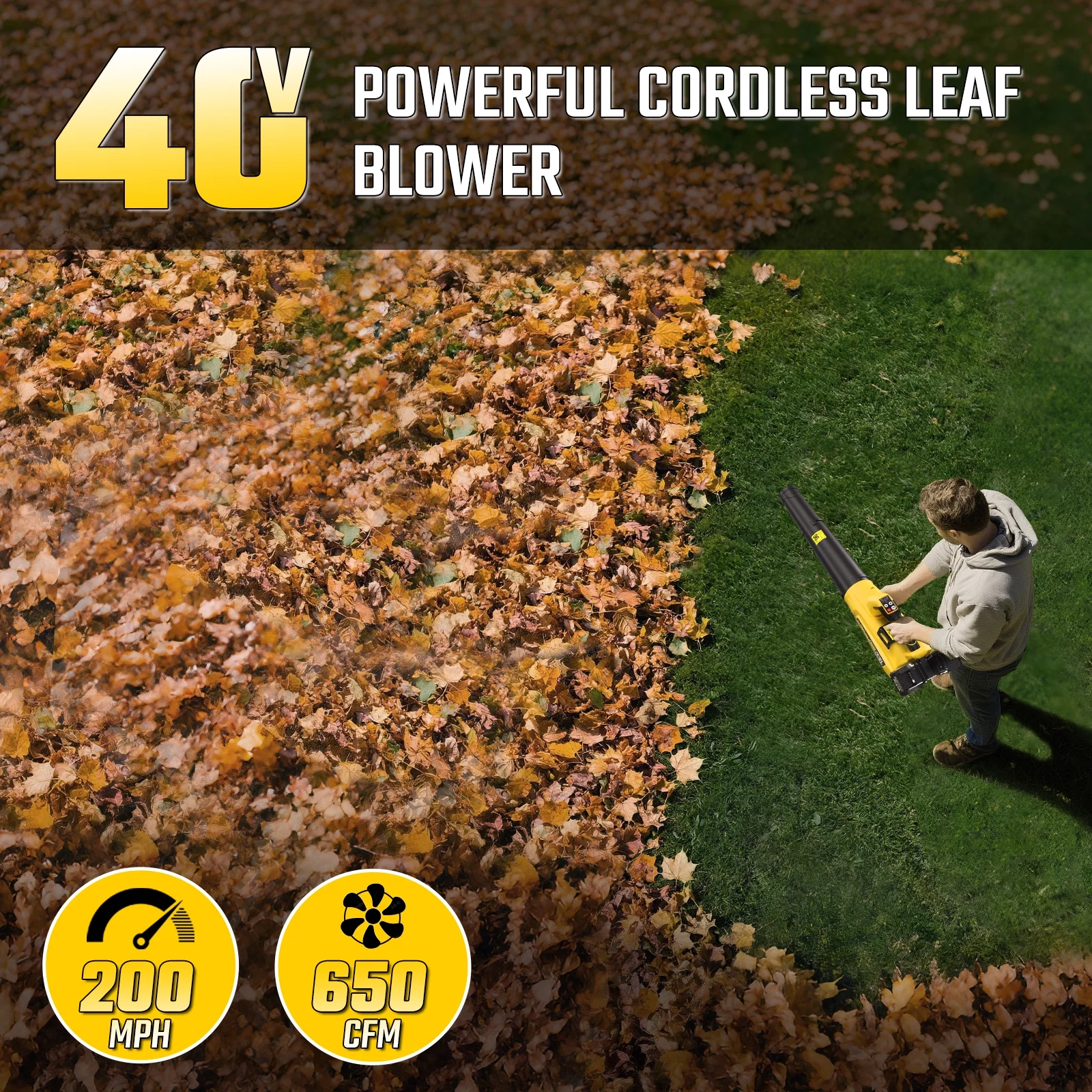 40V Leaf Blower - 650CFM Leaf Blower Cordless with 2 X 5.0Ah Battery & Charger, 4-Speed Electric Leaf Blower, Battery Powered Leaf Blower for Snow Blowing & Yard - Image 5