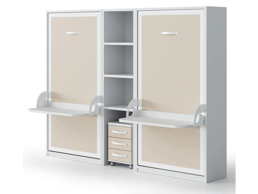 Cama abatible vertical 140x190 con escritorio studante-frente roble gris uzq3139134