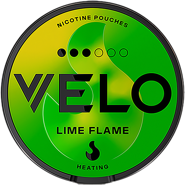 VELO Lime Flame 8mg nicotine pouches — Slim Moist can with 20 strong lime-spice pouches