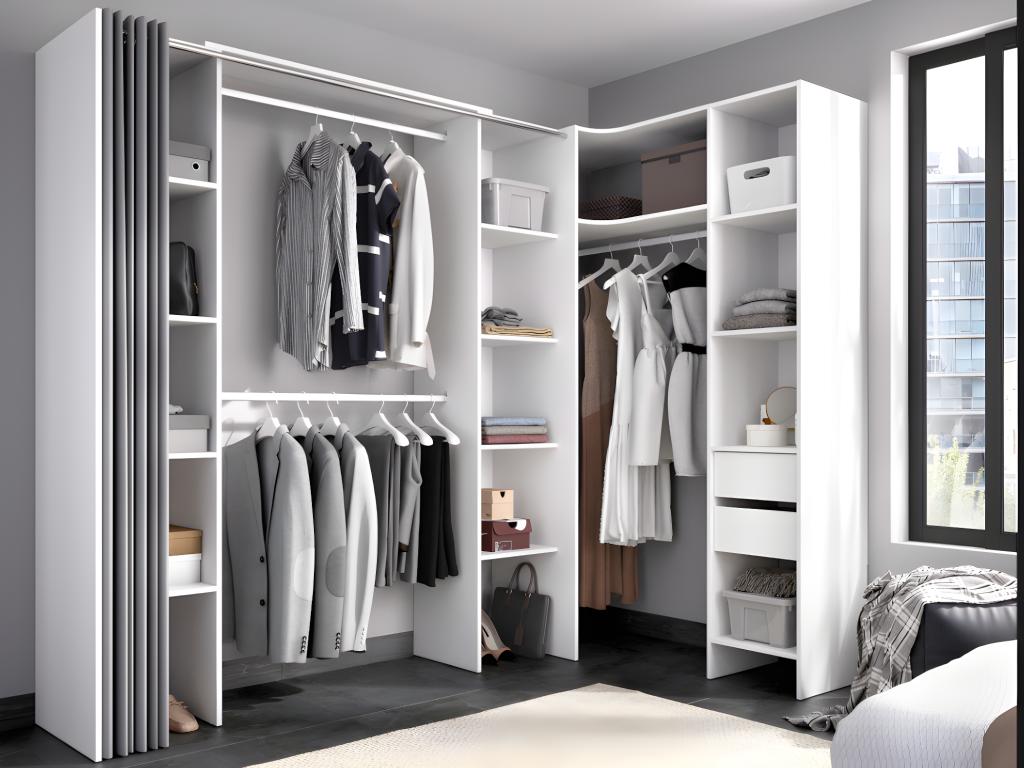 Armario esquinero extensible - ancho 164/234 cm - blanco y gris