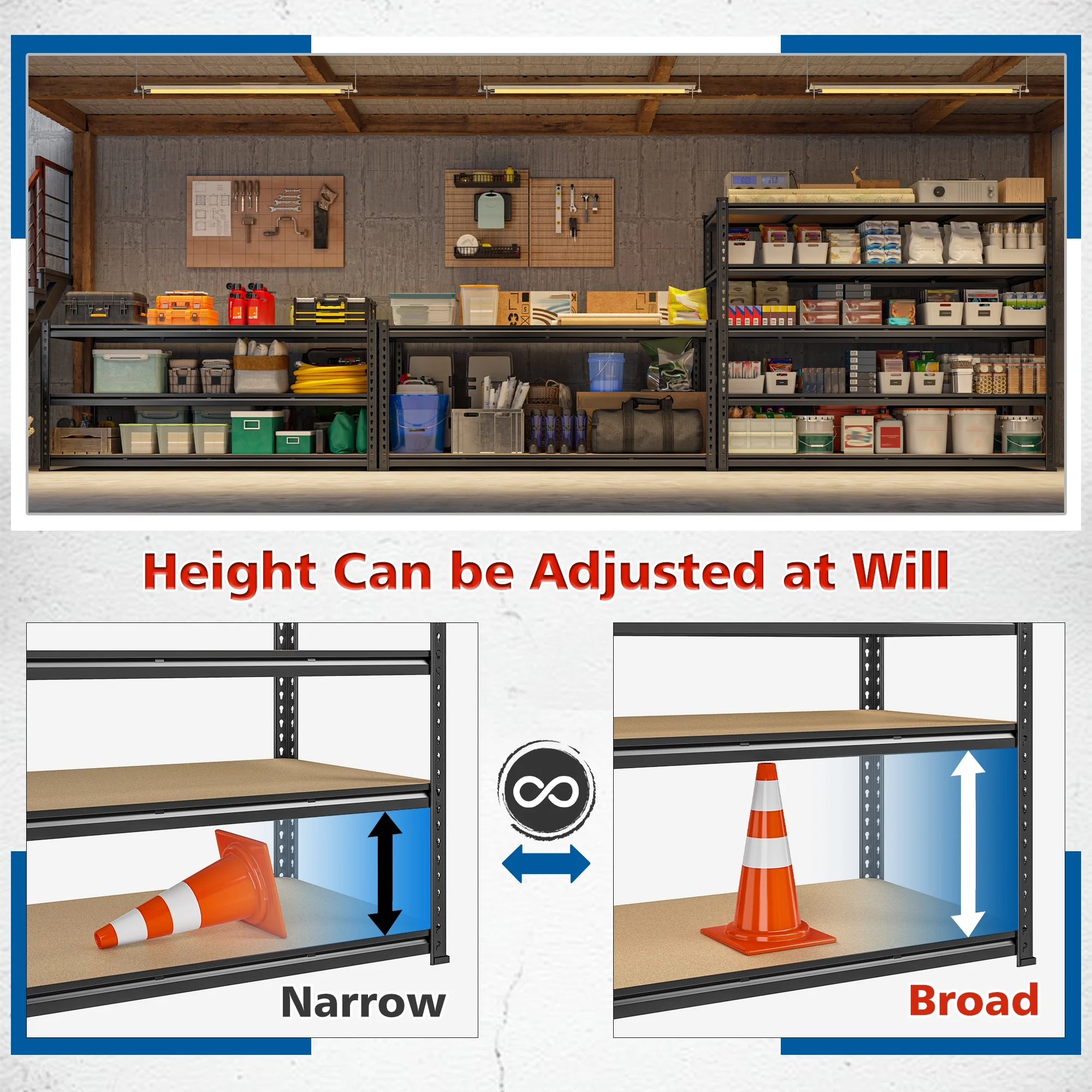 REIBII 60" W Garage Shelving 3000LBS Heavy Duty Storage Shelves Adjustable 5 Tier Metal Storage Rack,60" W x 24" D x 72" H - Image 18