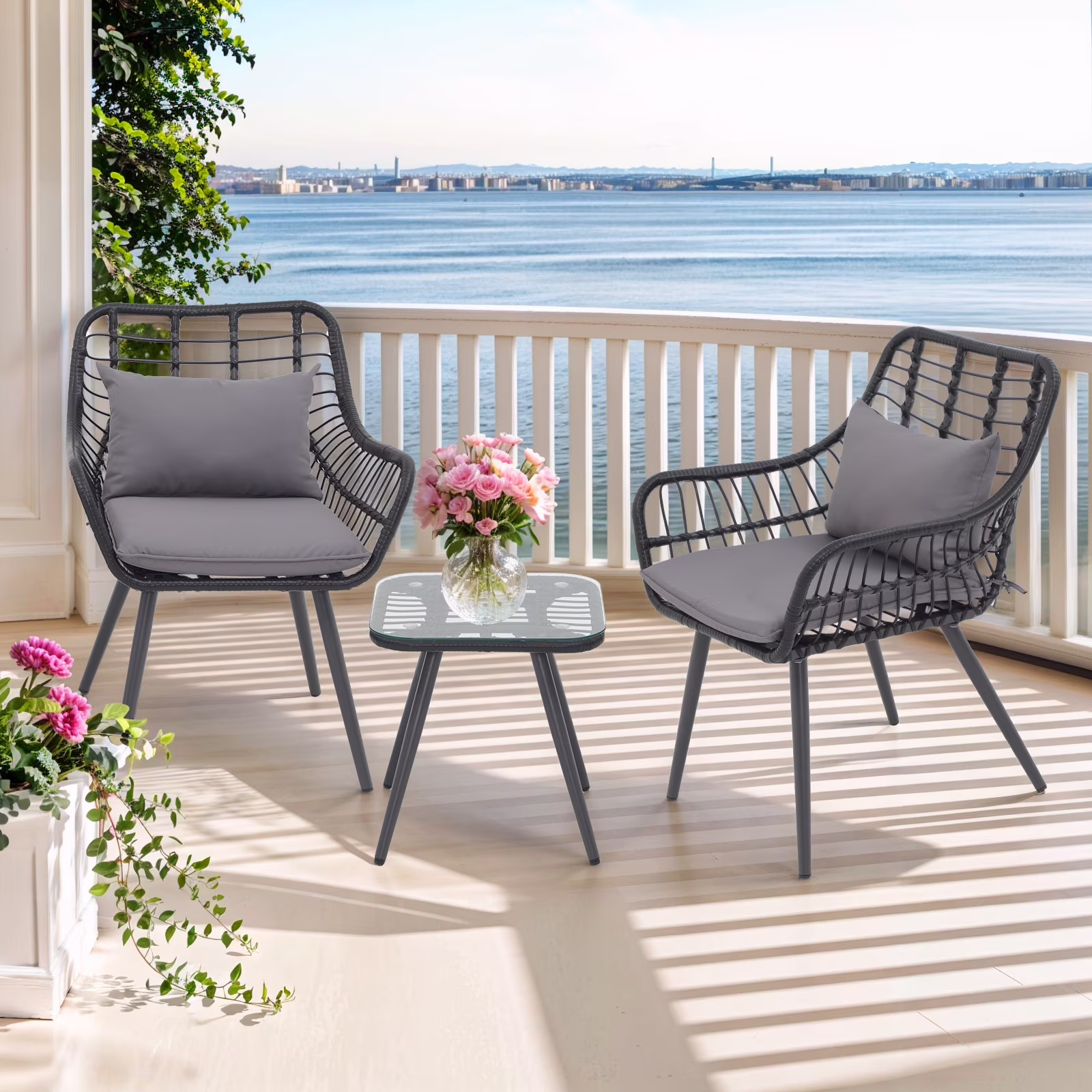 Patio Furniture Set, Betcozy3 Pieces Outdoor Chairs Set with Glass Coffee Table for Garden, Bistro, Porch, Balcony, Backyard - Image 5
