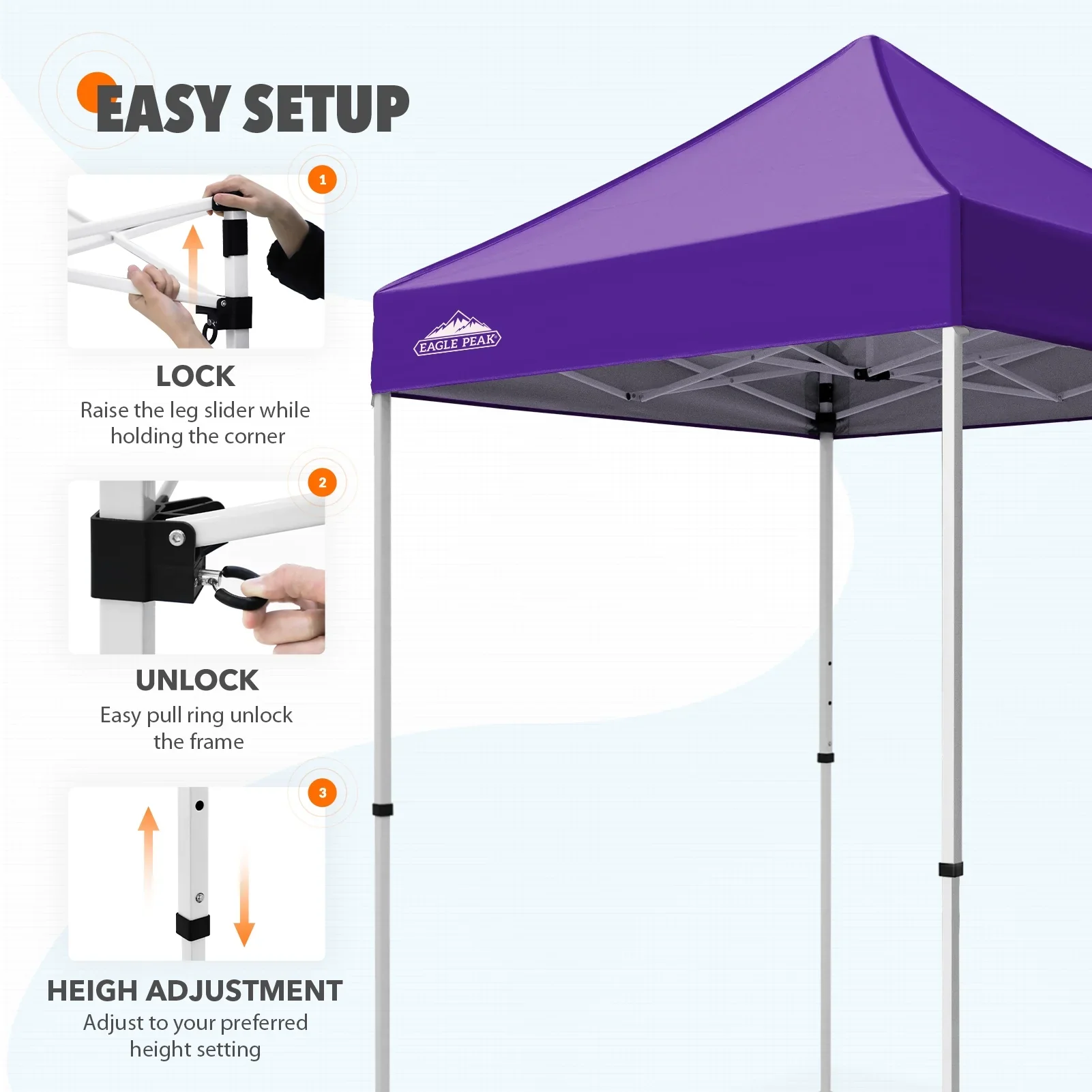 EAGLE PEAK 5x5 Pop up Canopy Tent Instant Outdoor Canopy Easy Set - up Straight Leg Folding Shelter（blue）