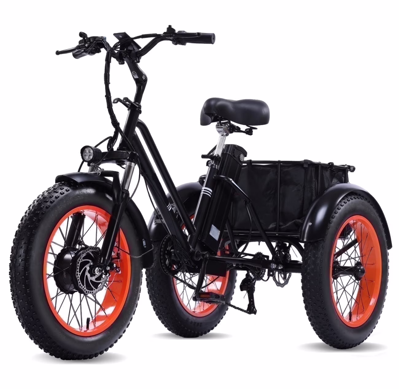 YEBEI Electric Tricycle for Adults Folding E - Trike Motorized Tricycle Electric 3 Wheels Trike Powerful 500W Motor Electric Tricycle 48V15AH Lithium Battery Max 20MPH 20*4.0 Fat Tire Orange(Orange)