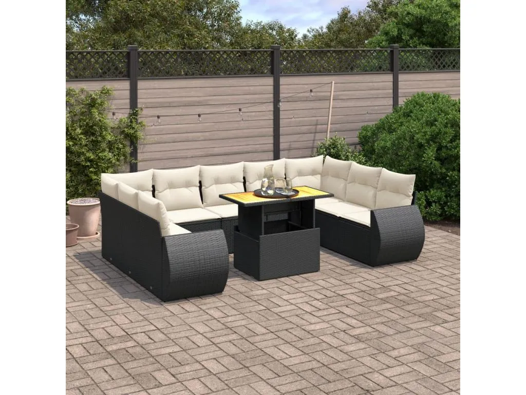 Set de sofás de jardín 10 piezas cojines ratán sintético negro 99971ZFVD