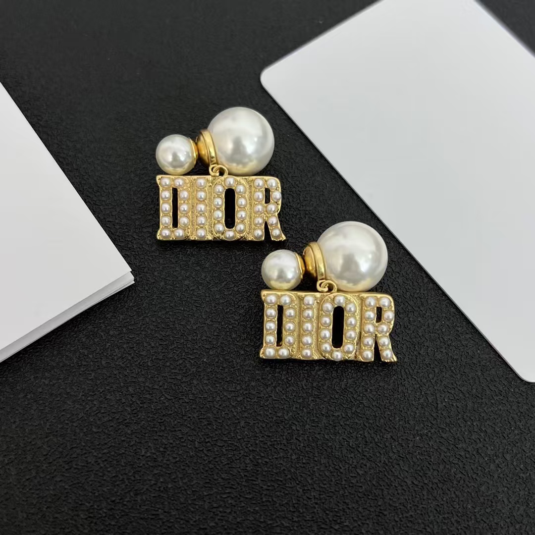 Pearl Paved Dior Letters Earrings - Original Replica Club
