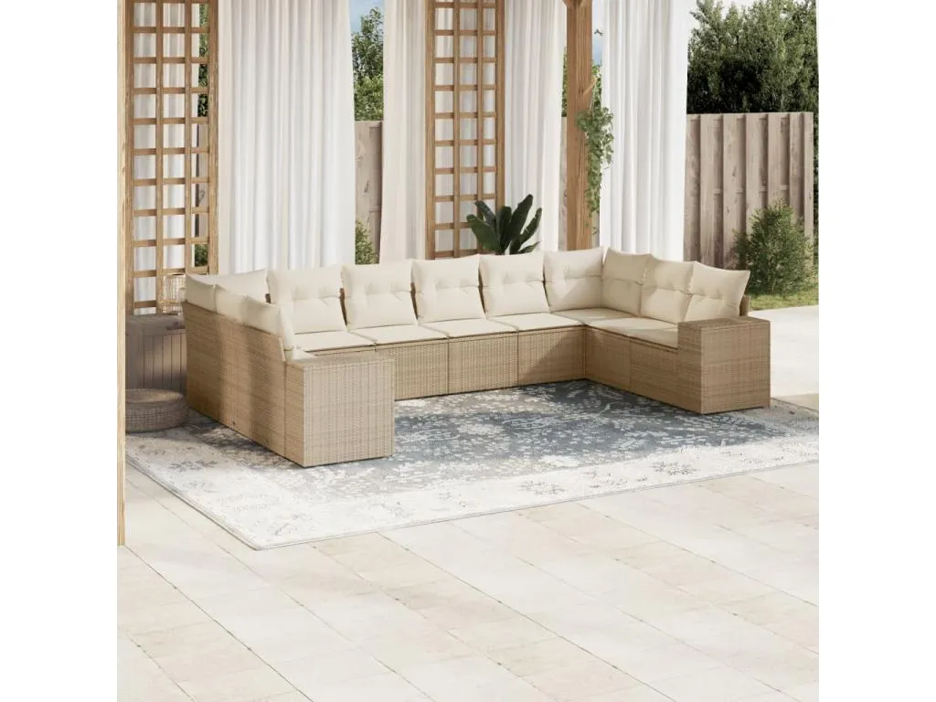 Boverdeco Juego de sofás jardín con cojines beige 10 pzas ratán sintético