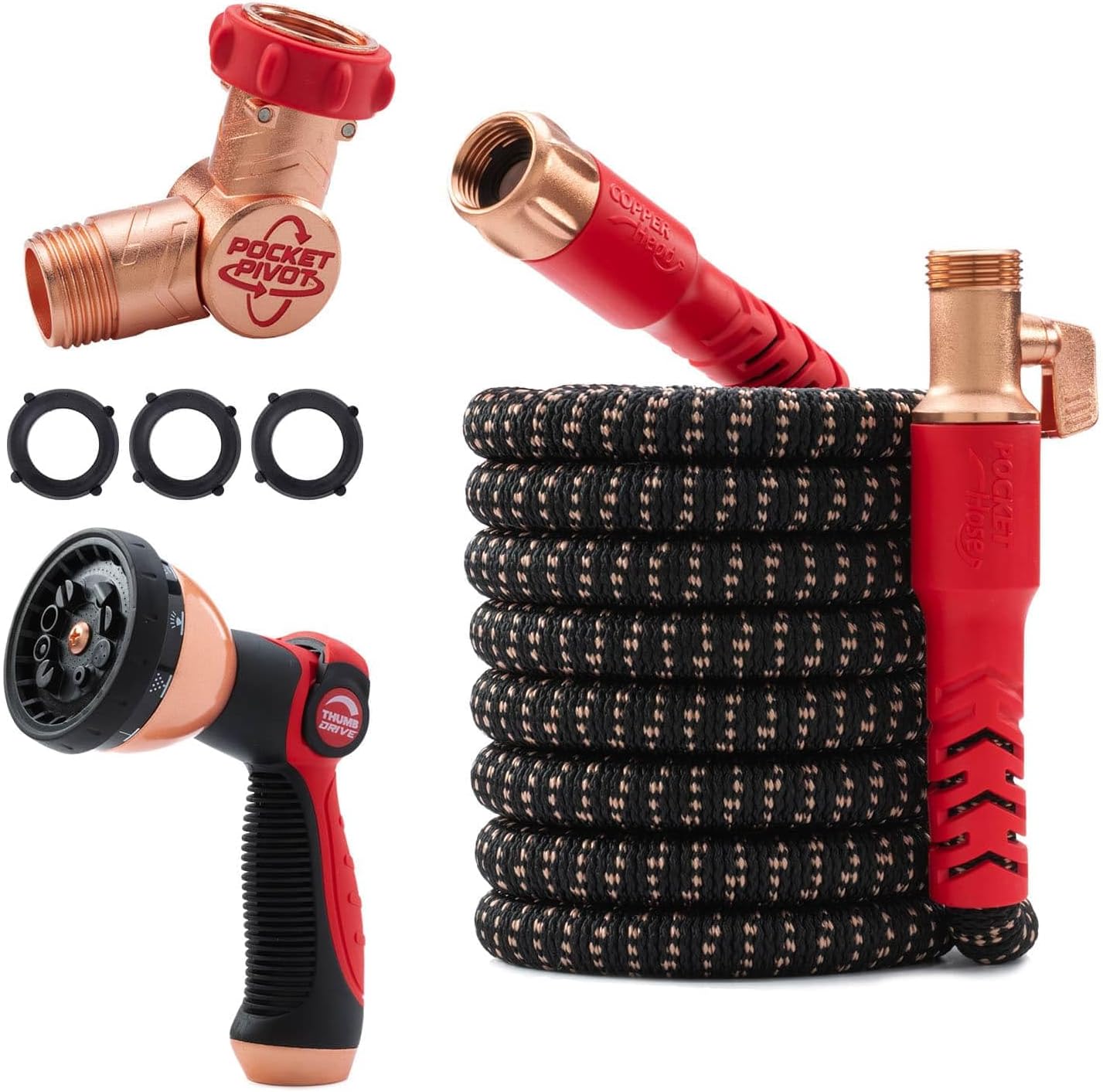 WAYFAIR Pocket Hose Copper Head W/New Pocket Pivot Expandable Garden Hose 150FT, AS SEEN ON TV, Swivels 360", Advanced Tri-Tex Tubing & Force Field Jacket, 3X Stronger, Lead-Free, No-Kink, Anti-Burst W/APT