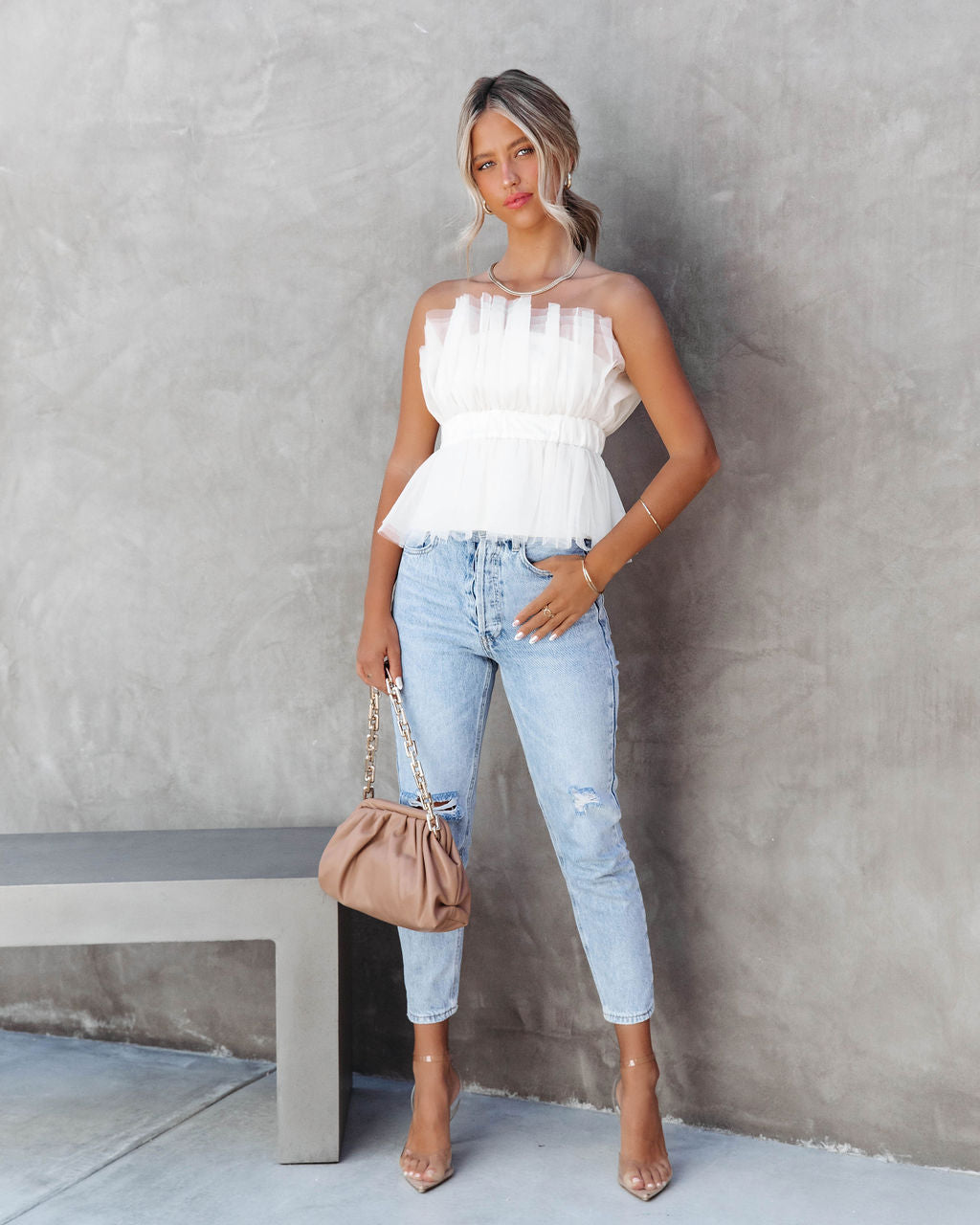 Bradshaw Moment Strapless Tulle Top - Cream - Se7enfashion