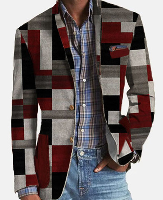 OK Patchwork Notch Lapel Two Buttons Chest Pocket Blazer