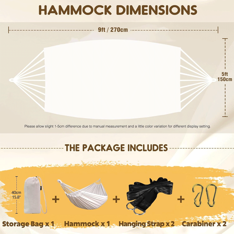 2-Person Outdoor Indoor Camping Canvas Swing Hammock WIth Stand Made Polyester Cotton Parachute Fabric for Garden Patio Backyard