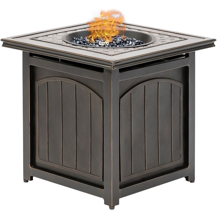 💥Clearance Sale🔥5-Piece Steel Patio Fire Pit Conversation Set with Navy Blue Cushions, Swivel Gliders and Square Fire Pit Table