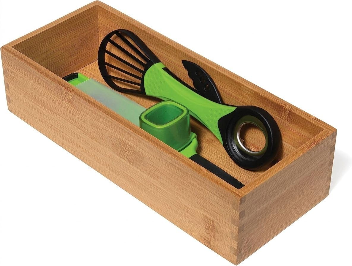 Lipper International Bamboo Utensil Holder Storage Box for Cooking Tools, Makeup, or Office Supplies, 5