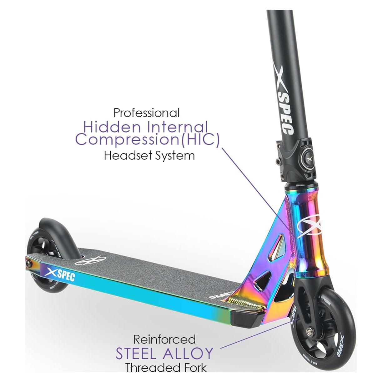 Xspec Oil Slick Neo Chrome Pro Stunt Kick Scooter. Rainbow Trick Scooter - Image 6