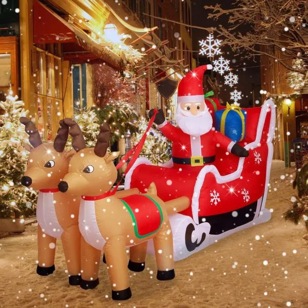 WAYFAIR Christmas-8 Ft L Pre Lit Built In Led Santa Claus On Sledge With 2 Reindeer Christmas Inflatable