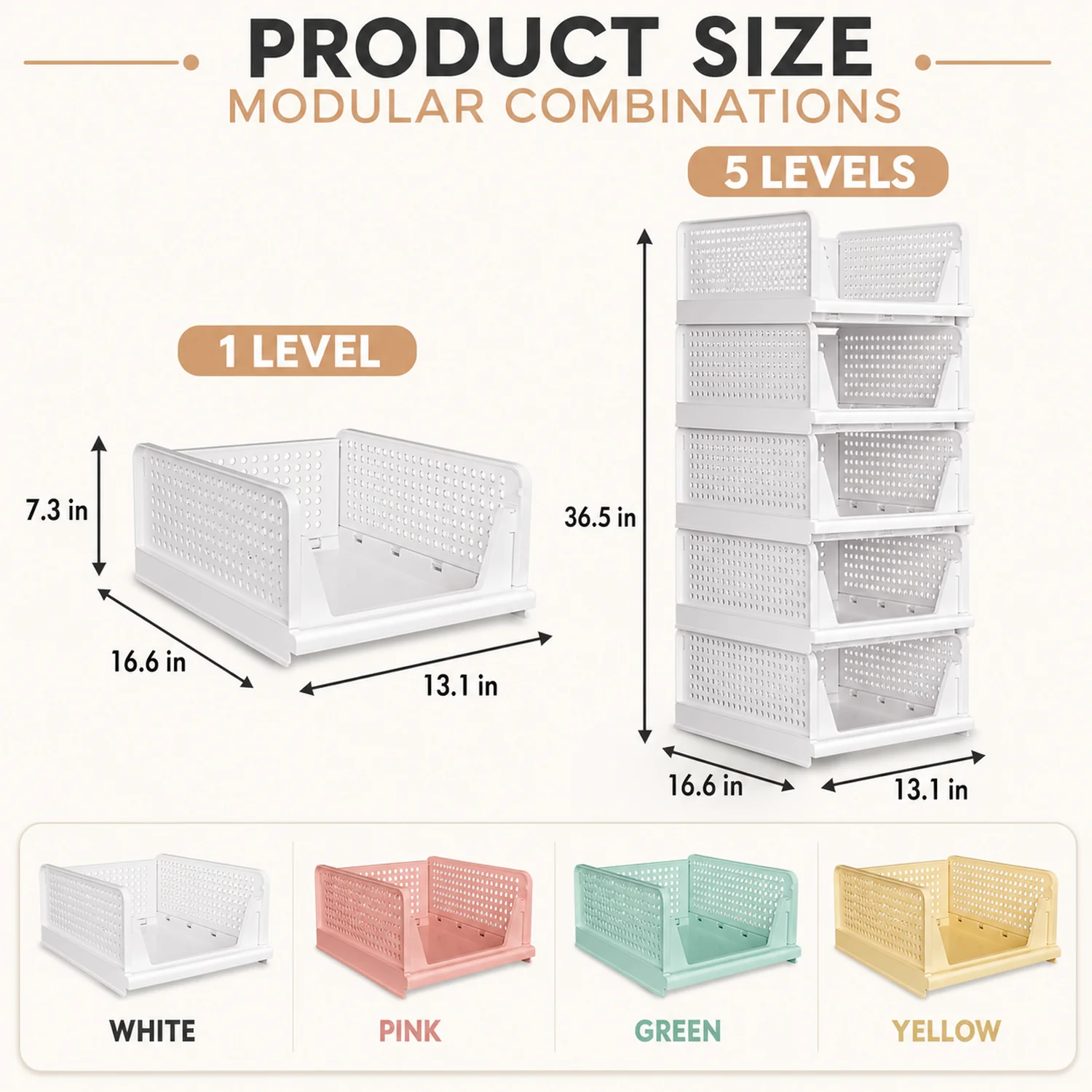 8-Pack Stackable Closet Storage Bins with Pull-Out Rails, White Foldable PP Organizers