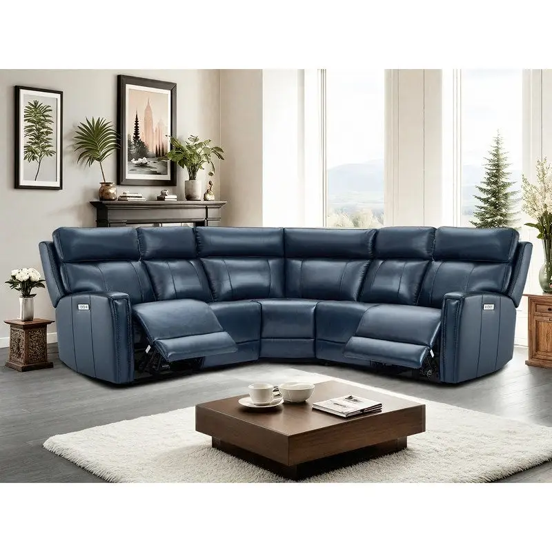 104" 3-Color Genuine Leather Power Reclining Sectional Sofa with Zero Gravity Feature, USB & USB-C Ports, and 2 Stationary Armless Chairs