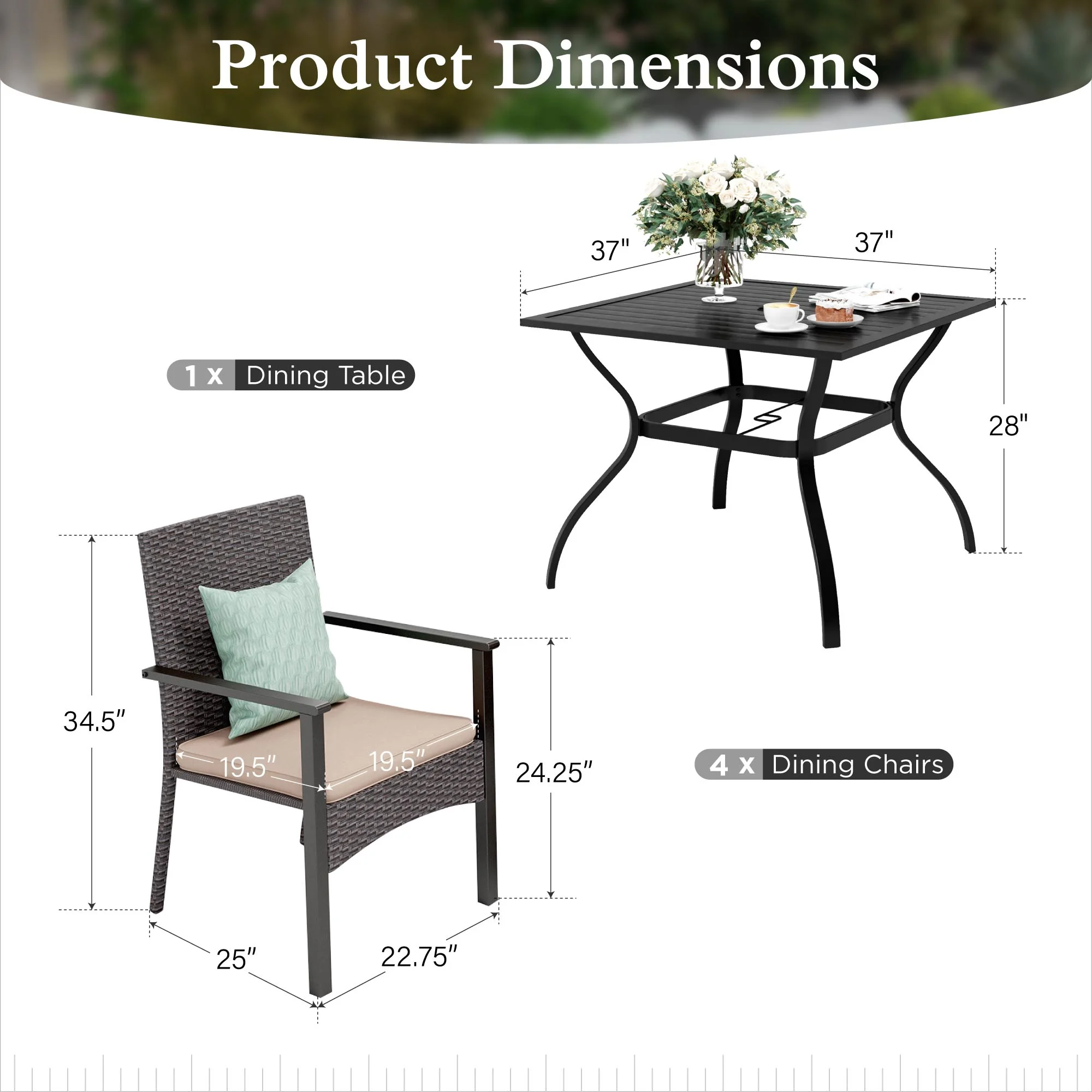 Alpha Joy 8-Piece Outdoor Patio Dining Set with 13 ft Umbrella, Rattan Chairs & Rectangle Table Set for 6, Beige Umbrella - Image 39