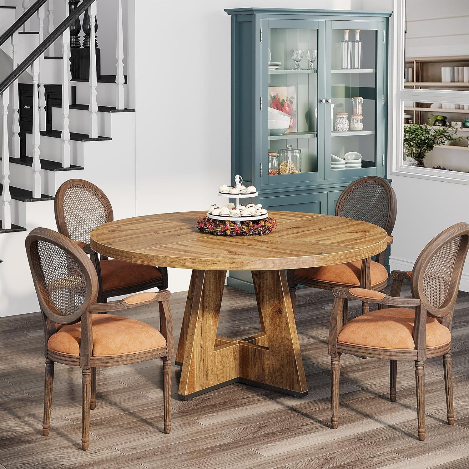 Tribesigns Round Dining Table for 4, Grey Kitchen Table 47 Inch Farmhouse Wood Kitchen Dinning Table for Kitchen Living Room - Image 19