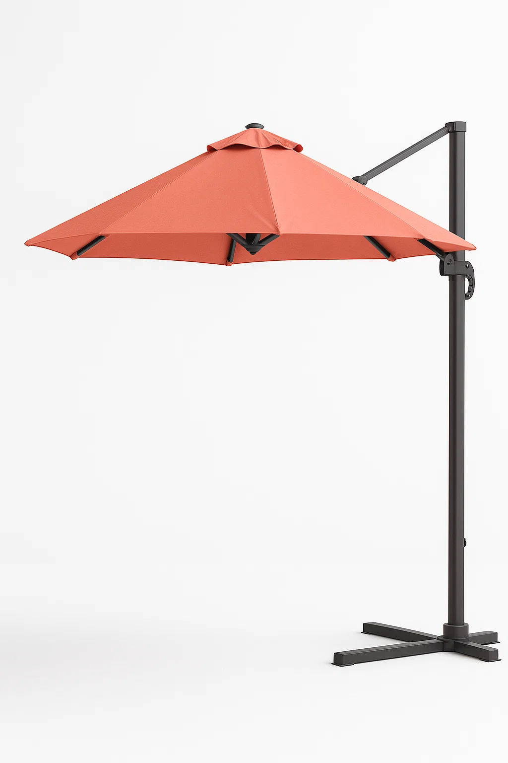 Sombrilla de exterior cuadrada con palo central de aluminio, tejido naranja coral, diseño moderno