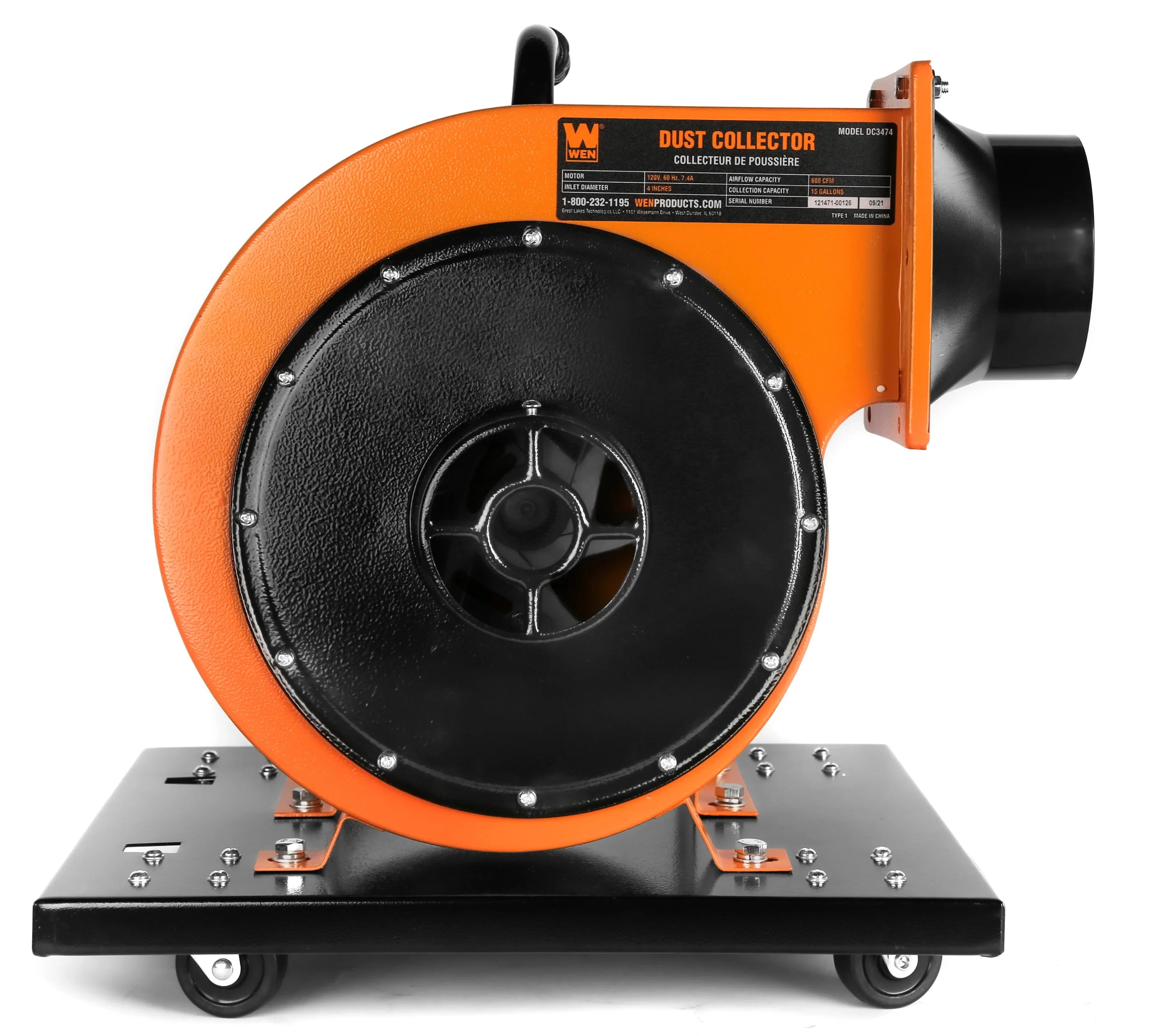WEN Rolling Dust Collector With 7.4-Amp Induction Motor, 15-Gallon Bag - Image 4 WEN Rolling Dust Collector With 7.4-Amp Induction Motor, 15-Gallon Bag - Image 4