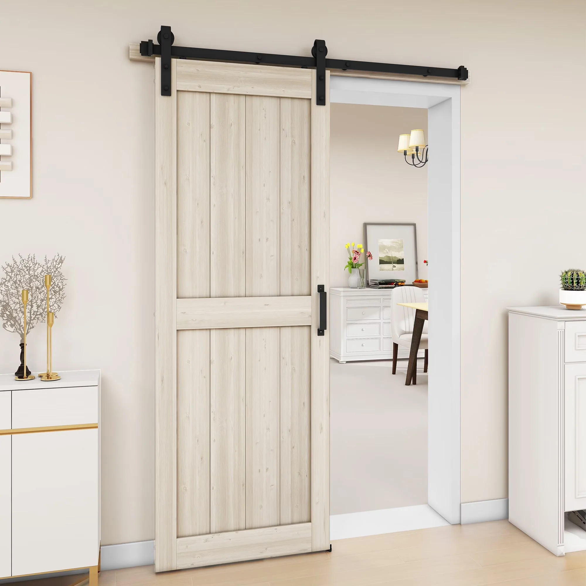 Uforic Sliding Barn Door With Hardware Kit, 48 x 84 in, Gray - Image 2 Uforic Sliding Barn Door With Hardware Kit, 48 x 84 in, Gray - Image 2