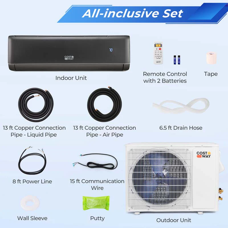 Eletriclife 17000 BTU 21 SEER2 208-230V Wifi Enabled Mini Split Air Conditioner and Heater Gray