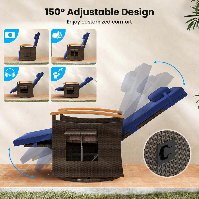 Eletriclife Patio Rattan 360° Swivel Recliner Chair with Adjustable Backrest and Footrest