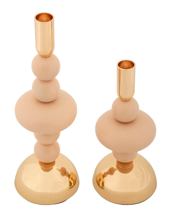 Set van 2 roze en gouden metalen kaarsenhouders