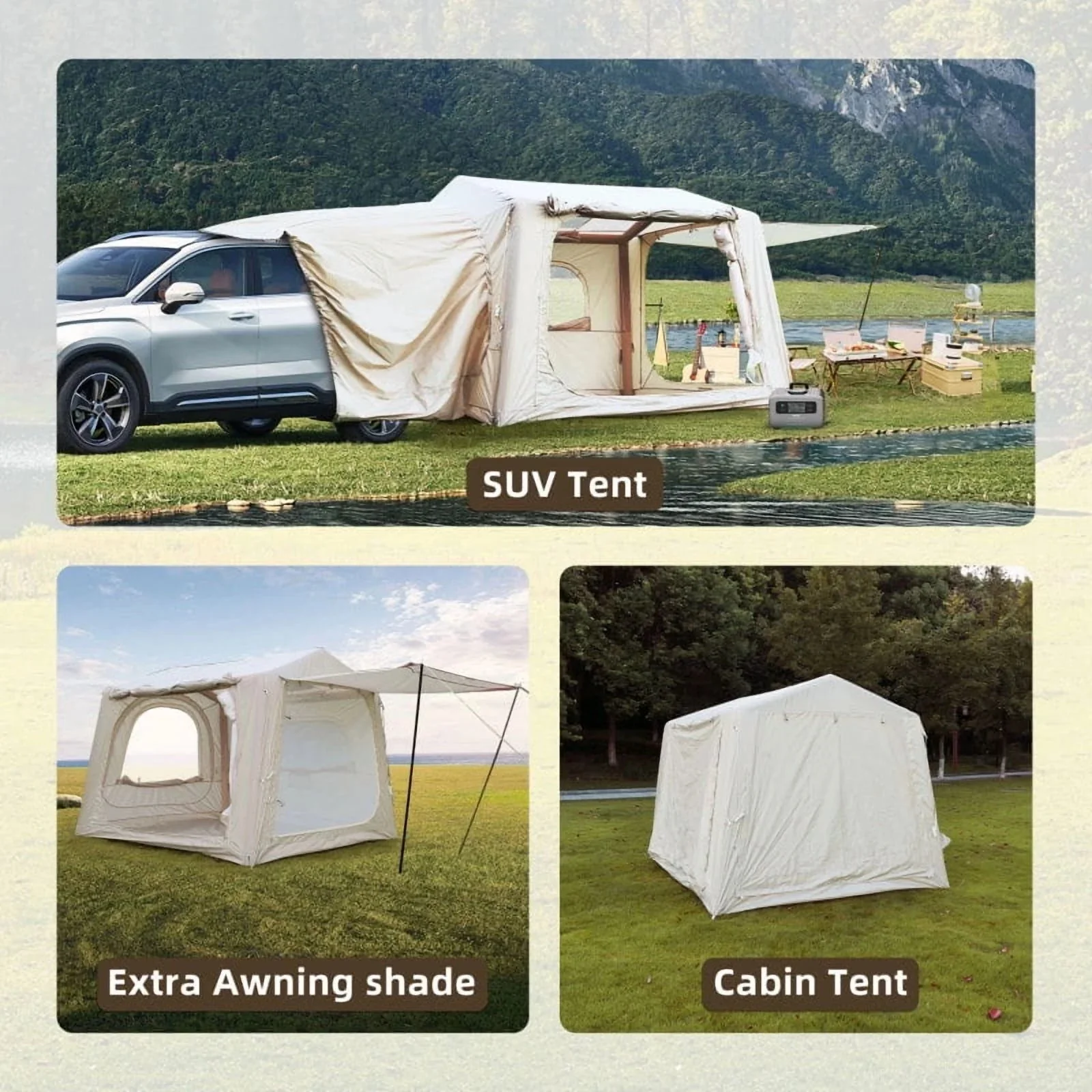 Beige Inflatable Camping Tent, 4-6 Person, 118in L x 98.5in W x 83in H, 4-Season, Oxford - Image 5 Beige Inflatable Camping Tent, 4-6 Person, 118in L x 98.5in W x 83in H, 4-Season, Oxford - Image 5