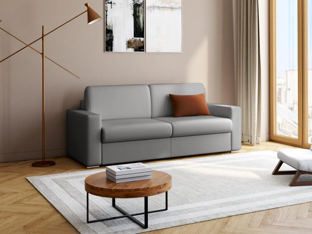 Sofá cama italiano 4 plazas piel sintética Banakdecoracion - Gris - Cama 160 cm - Colchón 18 cm SKVM76050