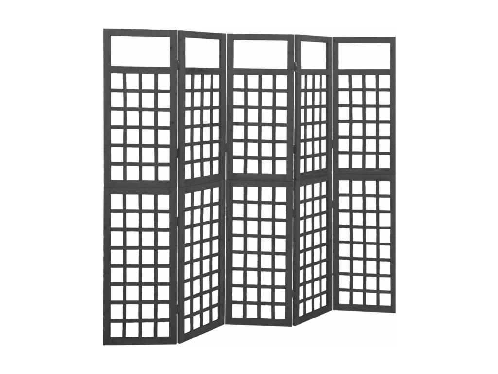 Biombo/Enrejado de 5 paneles madera de abeto negro 201,5x180 cm
