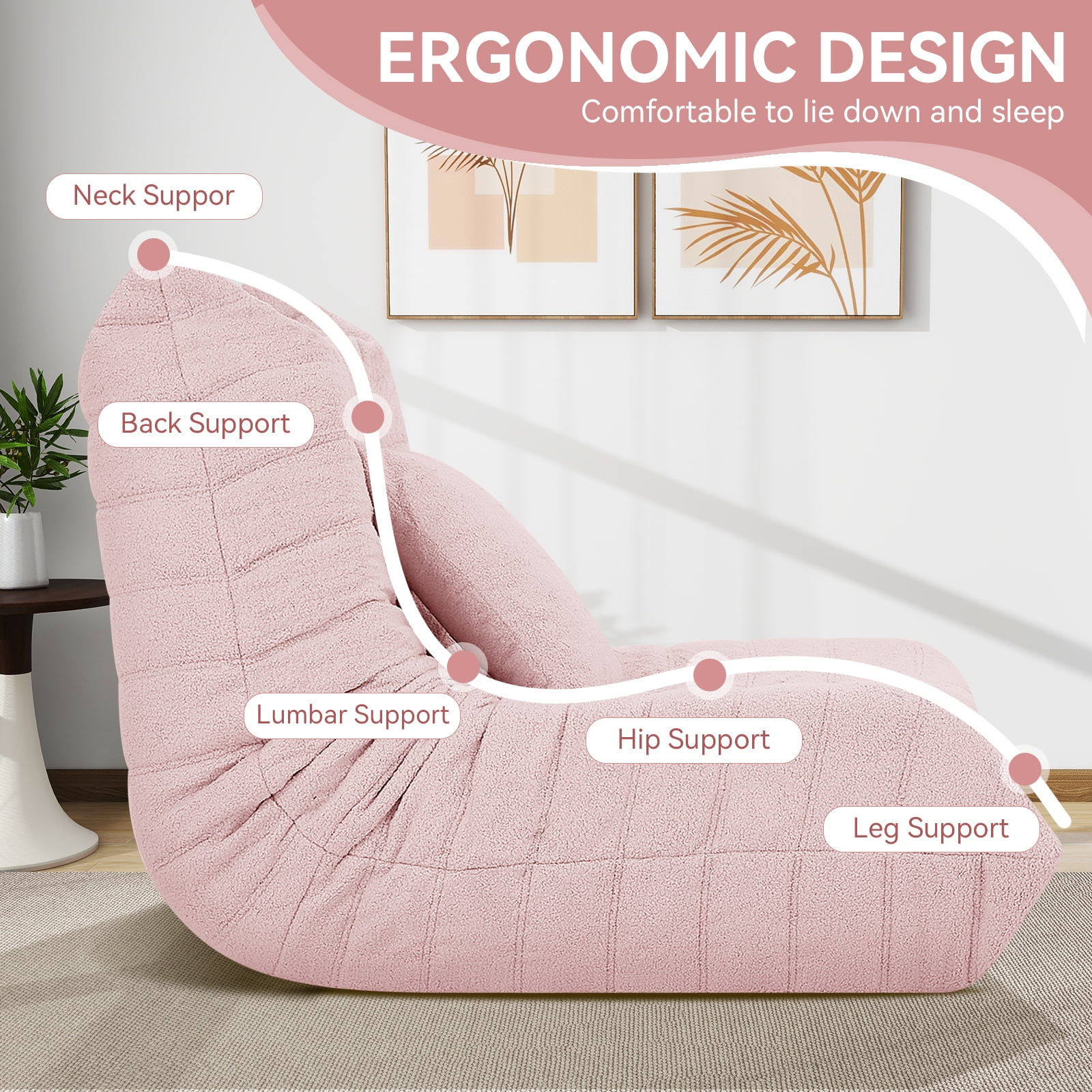 VFD Bean Bag Chairs for Adults, Beanbag Chair with Ottoman Lounge Sofa Memory Foam Comfy Reading Chair for Bedroom & Living Room, Lazy Floor Sofa Couch - Image 16
